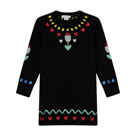 Stella McCartney Black Embroidered Tulip Sweatshirt Tunic Wool Blend Dress - Picture 1 of 9